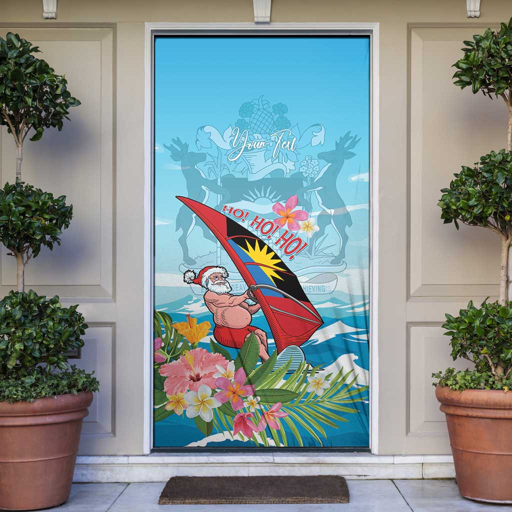 Personalized Antigua and Barbuda Christmas Door Cover Windsurfing Santa Caribbean Tropical Style - Wonder Print Shop