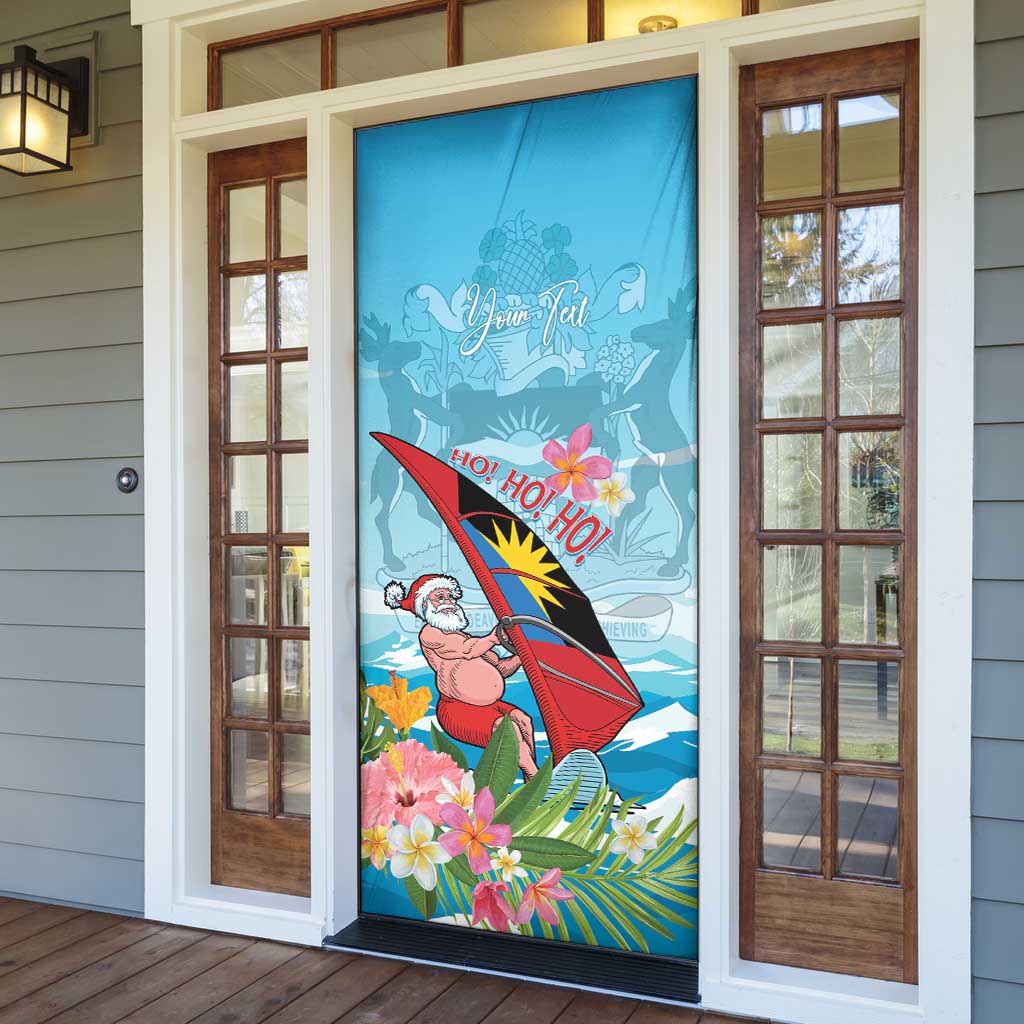 Personalized Antigua and Barbuda Christmas Door Cover Windsurfing Santa Caribbean Tropical Style - Wonder Print Shop