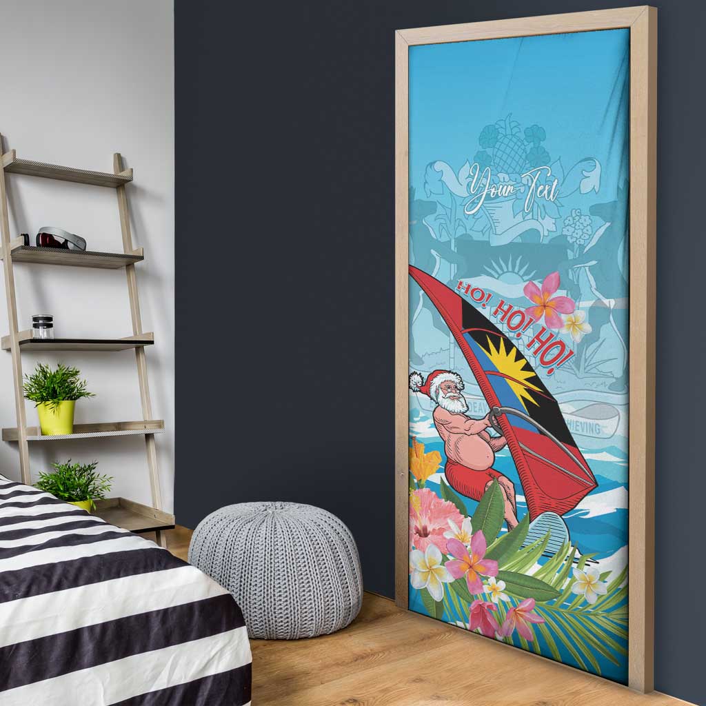 Personalized Antigua and Barbuda Christmas Door Cover Windsurfing Santa Caribbean Tropical Style - Wonder Print Shop