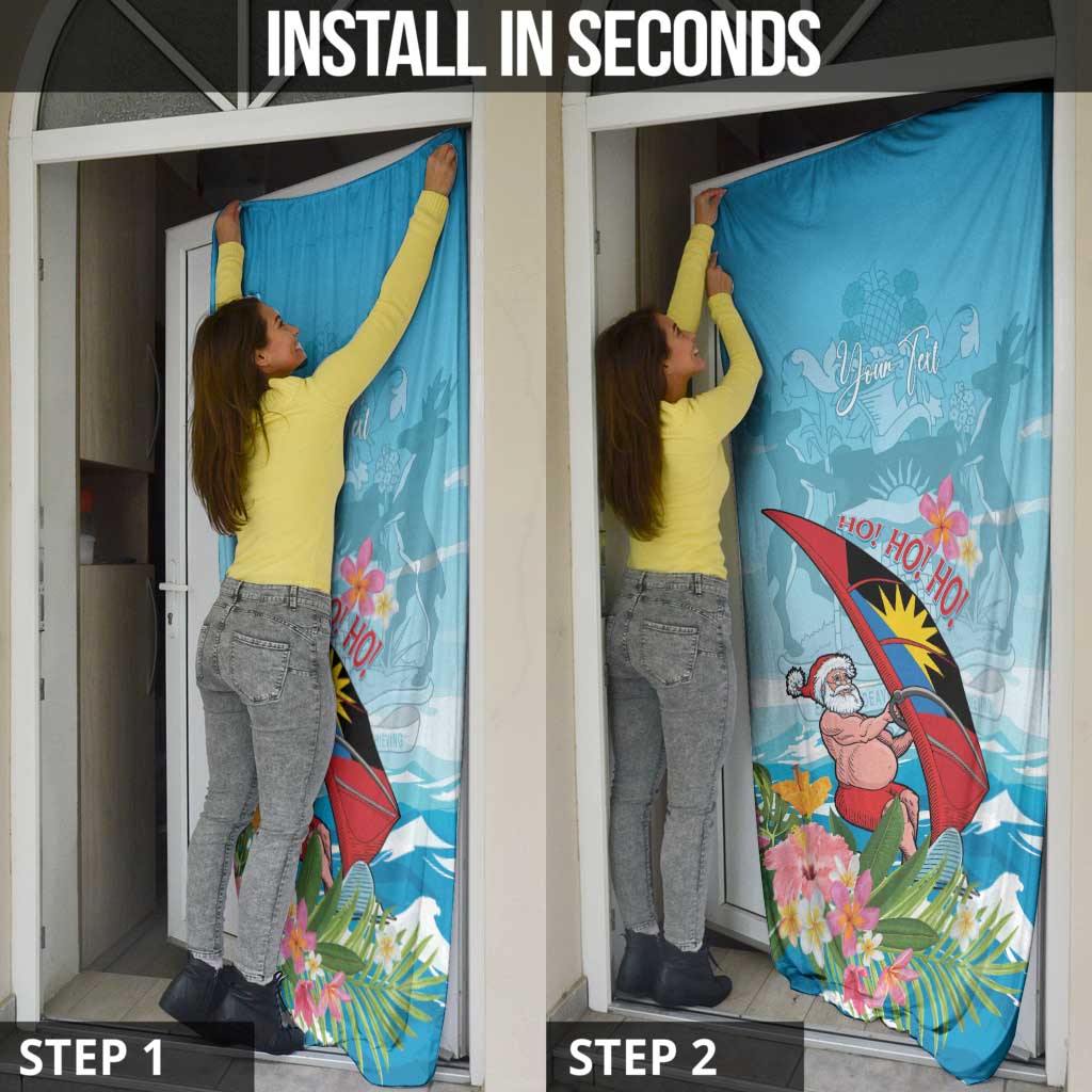 Personalized Antigua and Barbuda Christmas Door Cover Windsurfing Santa Caribbean Tropical Style - Wonder Print Shop