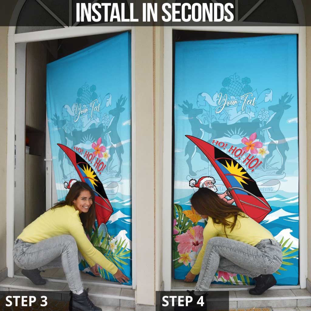 Personalized Antigua and Barbuda Christmas Door Cover Windsurfing Santa Caribbean Tropical Style - Wonder Print Shop