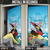 Personalized Antigua and Barbuda Christmas Door Cover Windsurfing Santa Caribbean Tropical Style - Wonder Print Shop