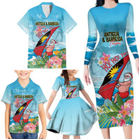 Personalized Antigua and Barbuda Christmas Family Matching Long Sleeve Bodycon Dress and Hawaiian Shirt Windsurfing Santa Caribbean Tropical Style - Wonder Print Shop