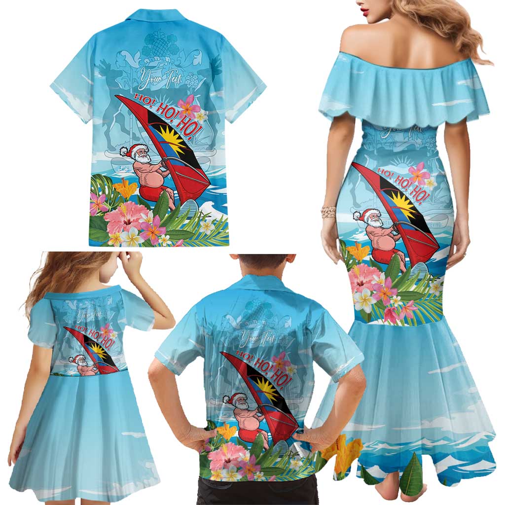 Personalized Antigua and Barbuda Christmas Family Matching Mermaid Dress and Hawaiian Shirt Windsurfing Santa Caribbean Tropical Style - Wonder Print Shop