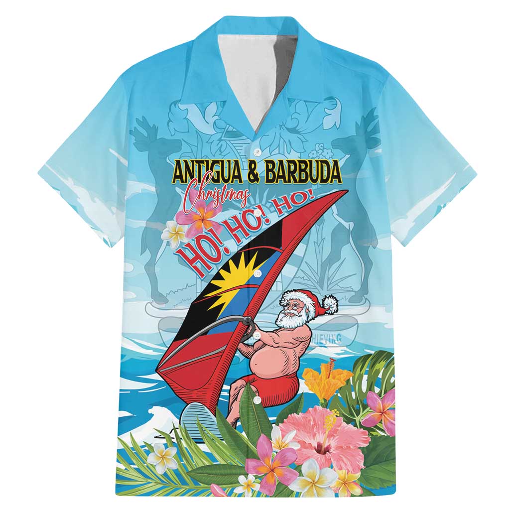 Personalized Antigua and Barbuda Christmas Family Matching Mermaid Dress and Hawaiian Shirt Windsurfing Santa Caribbean Tropical Style - Wonder Print Shop