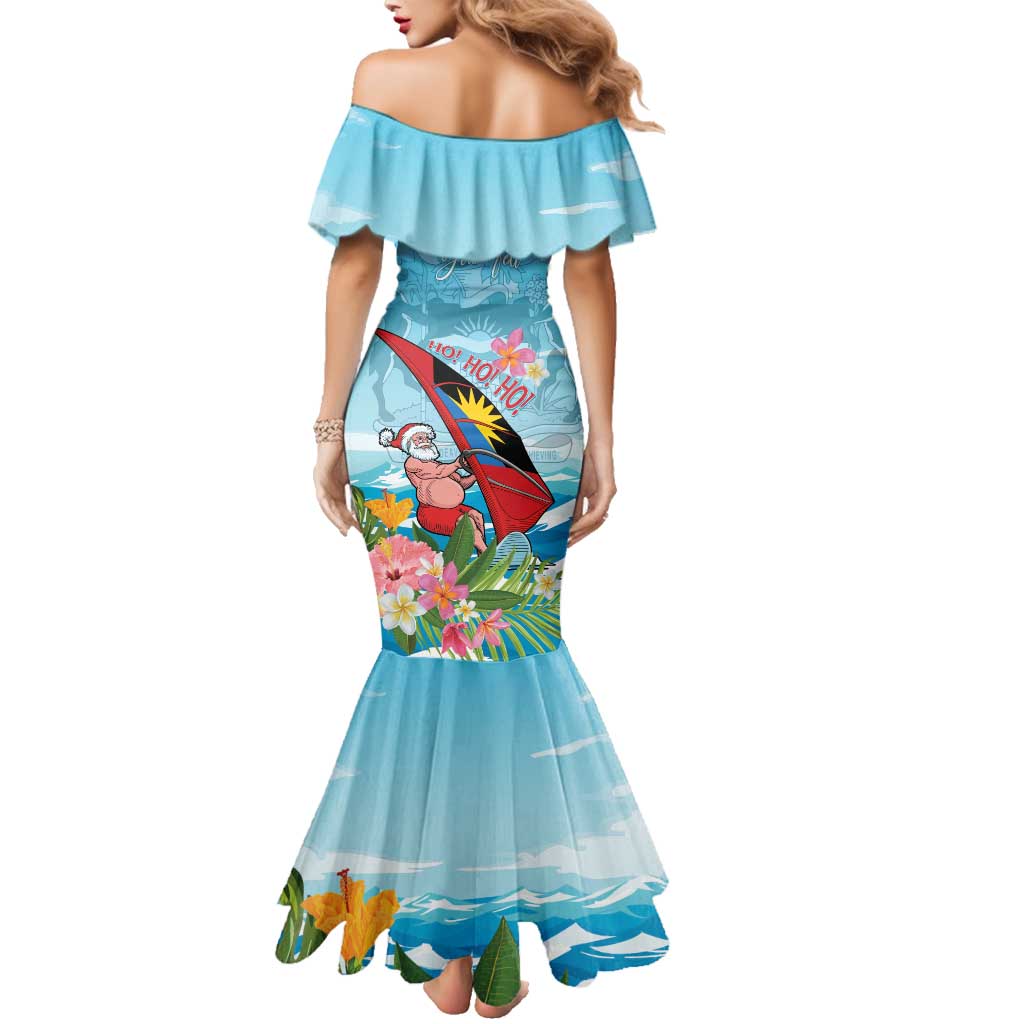 Personalized Antigua and Barbuda Christmas Family Matching Mermaid Dress and Hawaiian Shirt Windsurfing Santa Caribbean Tropical Style - Wonder Print Shop