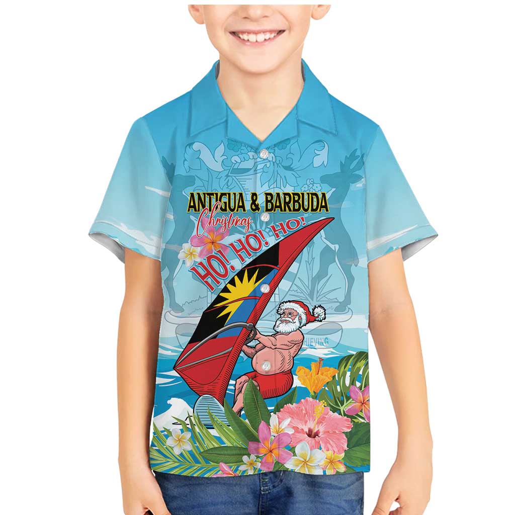 Personalized Antigua and Barbuda Christmas Family Matching Mermaid Dress and Hawaiian Shirt Windsurfing Santa Caribbean Tropical Style - Wonder Print Shop