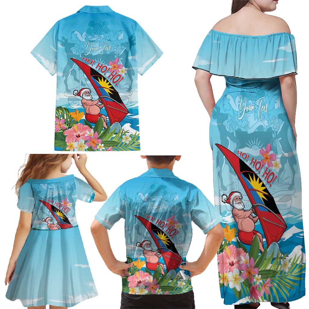 Personalized Antigua and Barbuda Christmas Family Matching Off Shoulder Maxi Dress and Hawaiian Shirt Windsurfing Santa Caribbean Tropical Style - Wonder Print Shop