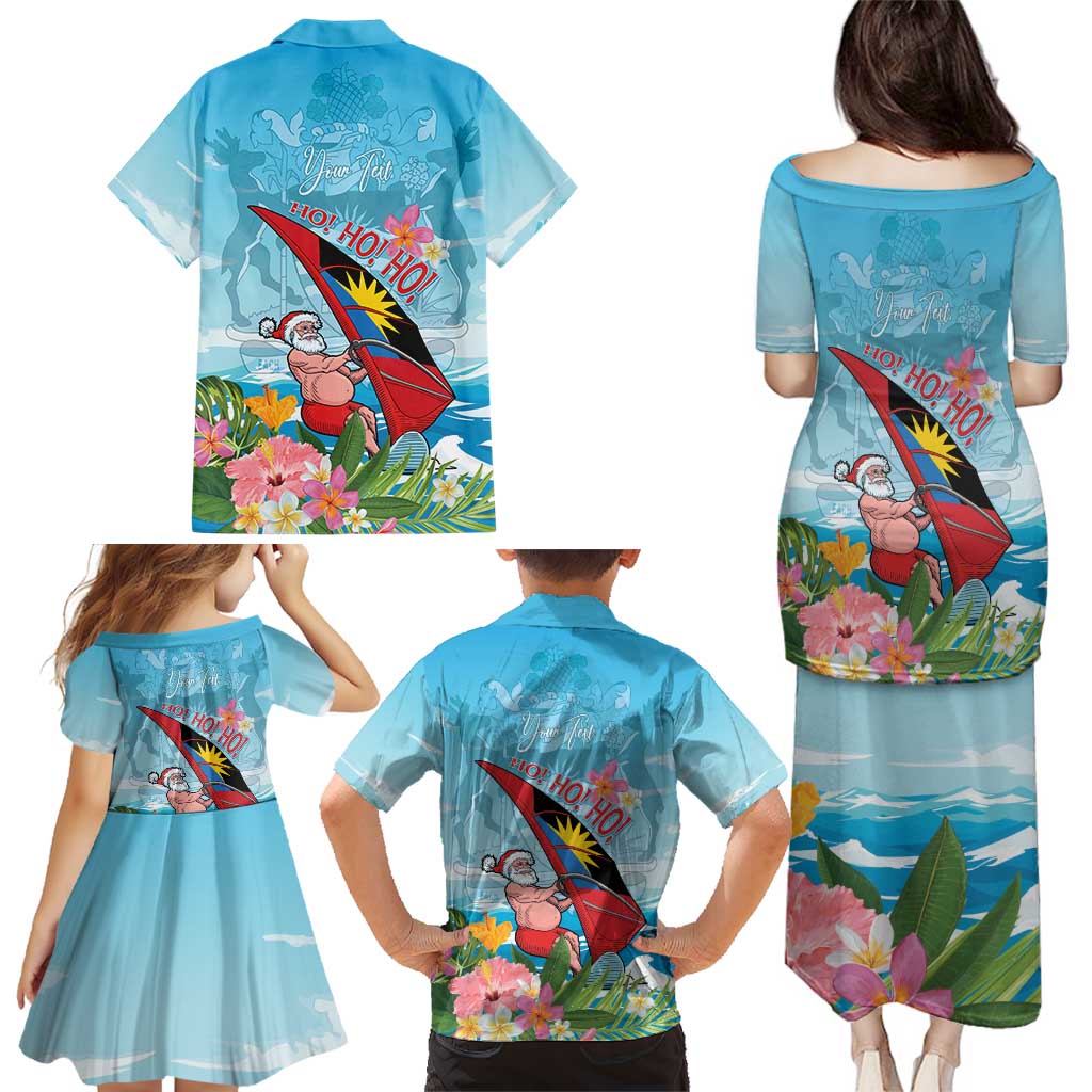 Personalized Antigua and Barbuda Christmas Family Matching Puletasi and Hawaiian Shirt Windsurfing Santa Caribbean Tropical Style - Wonder Print Shop