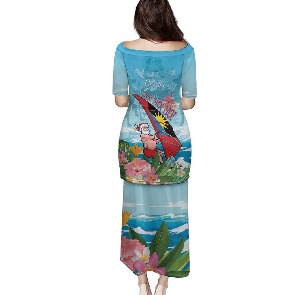 Personalized Antigua and Barbuda Christmas Family Matching Puletasi and Hawaiian Shirt Windsurfing Santa Caribbean Tropical Style - Wonder Print Shop
