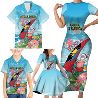 Personalized Antigua and Barbuda Christmas Family Matching Short Sleeve Bodycon Dress and Hawaiian Shirt Windsurfing Santa Caribbean Tropical Style - Wonder Print Shop