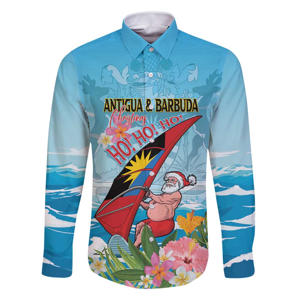 Personalized Antigua and Barbuda Christmas Family Matching Short Sleeve Bodycon Dress and Hawaiian Shirt Windsurfing Santa Caribbean Tropical Style - Wonder Print Shop