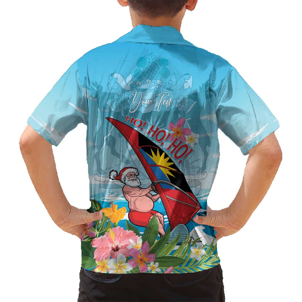 Personalized Antigua and Barbuda Christmas Family Matching Summer Maxi Dress and Hawaiian Shirt Windsurfing Santa Caribbean Tropical Style - Wonder Print Shop