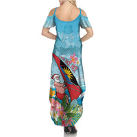 Personalized Antigua and Barbuda Christmas Family Matching Summer Maxi Dress and Hawaiian Shirt Windsurfing Santa Caribbean Tropical Style - Wonder Print Shop