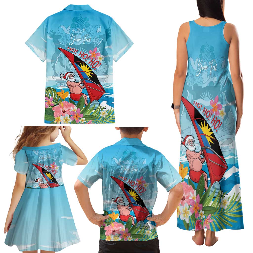Personalized Antigua and Barbuda Christmas Family Matching Tank Maxi Dress and Hawaiian Shirt Windsurfing Santa Caribbean Tropical Style - Wonder Print Shop
