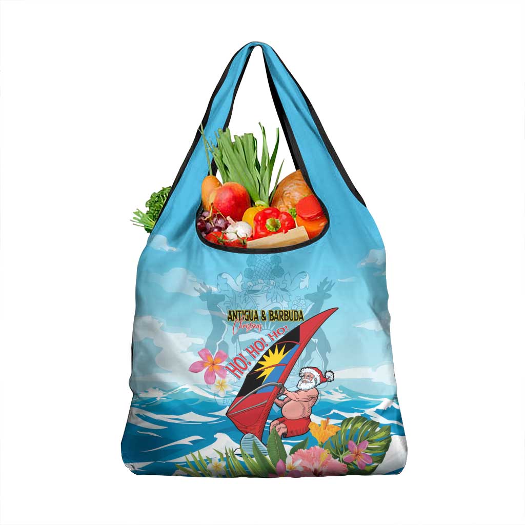 Personalized Antigua and Barbuda Christmas Grocery Bag Windsurfing Santa Caribbean Tropical Style - Wonder Print Shop