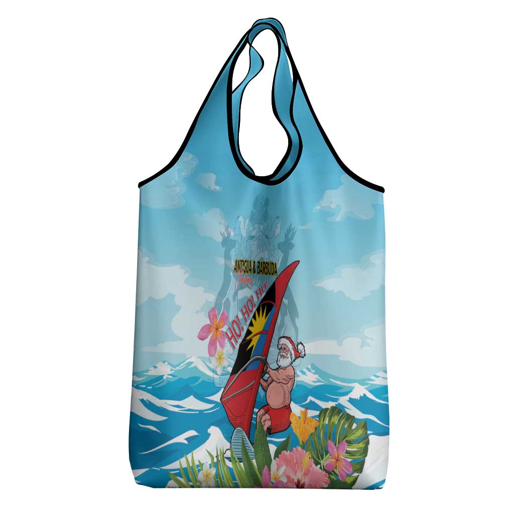 Personalized Antigua and Barbuda Christmas Grocery Bag Windsurfing Santa Caribbean Tropical Style - Wonder Print Shop