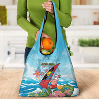 Personalized Antigua and Barbuda Christmas Grocery Bag Windsurfing Santa Caribbean Tropical Style - Wonder Print Shop