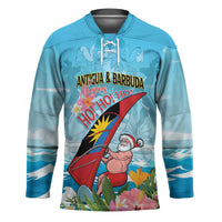 Personalized Antigua and Barbuda Christmas Hockey Jersey Windsurfing Santa Caribbean Tropical Style - Wonder Print Shop