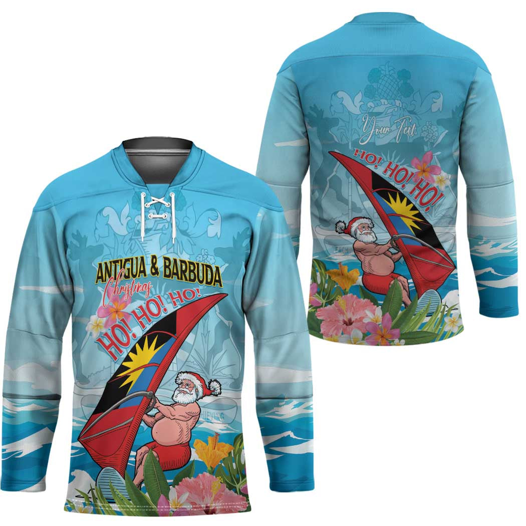 Personalized Antigua and Barbuda Christmas Hockey Jersey Windsurfing Santa Caribbean Tropical Style - Wonder Print Shop