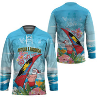 Personalized Antigua and Barbuda Christmas Hockey Jersey Windsurfing Santa Caribbean Tropical Style - Wonder Print Shop