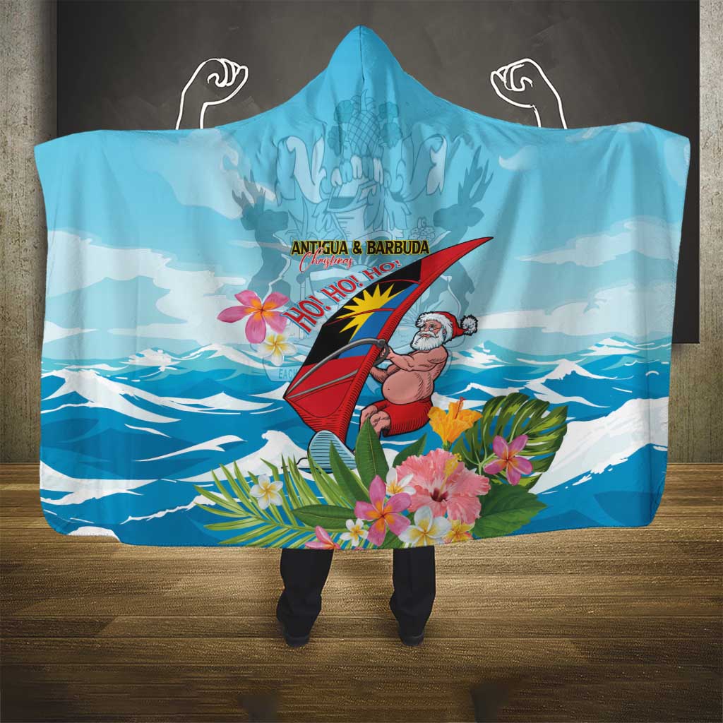 Personalized Antigua and Barbuda Christmas Hooded Blanket Windsurfing Santa Caribbean Tropical Style - Wonder Print Shop
