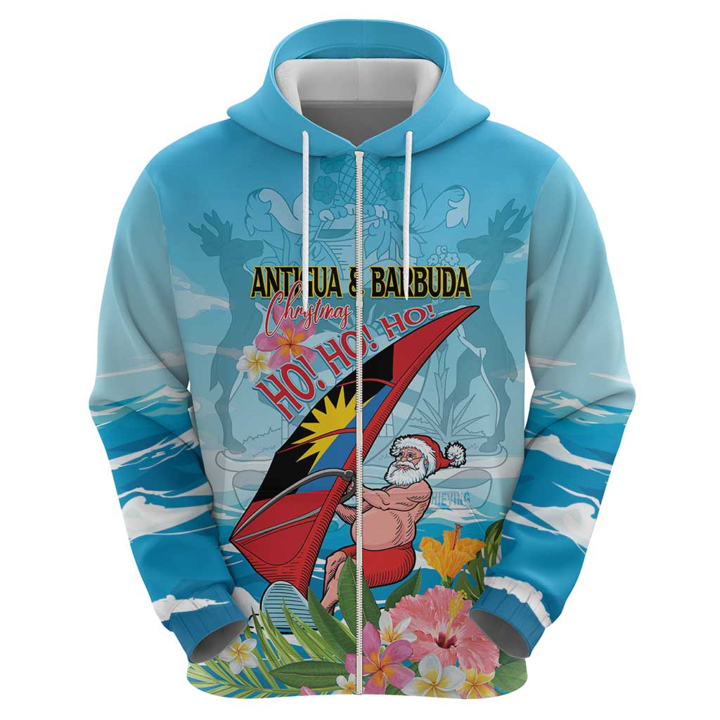 Personalized Antigua and Barbuda Christmas Hoodie Windsurfing Santa Caribbean Tropical Style - Wonder Print Shop