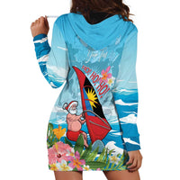 Personalized Antigua and Barbuda Christmas Hoodie Dress Windsurfing Santa Caribbean Tropical Style - Wonder Print Shop