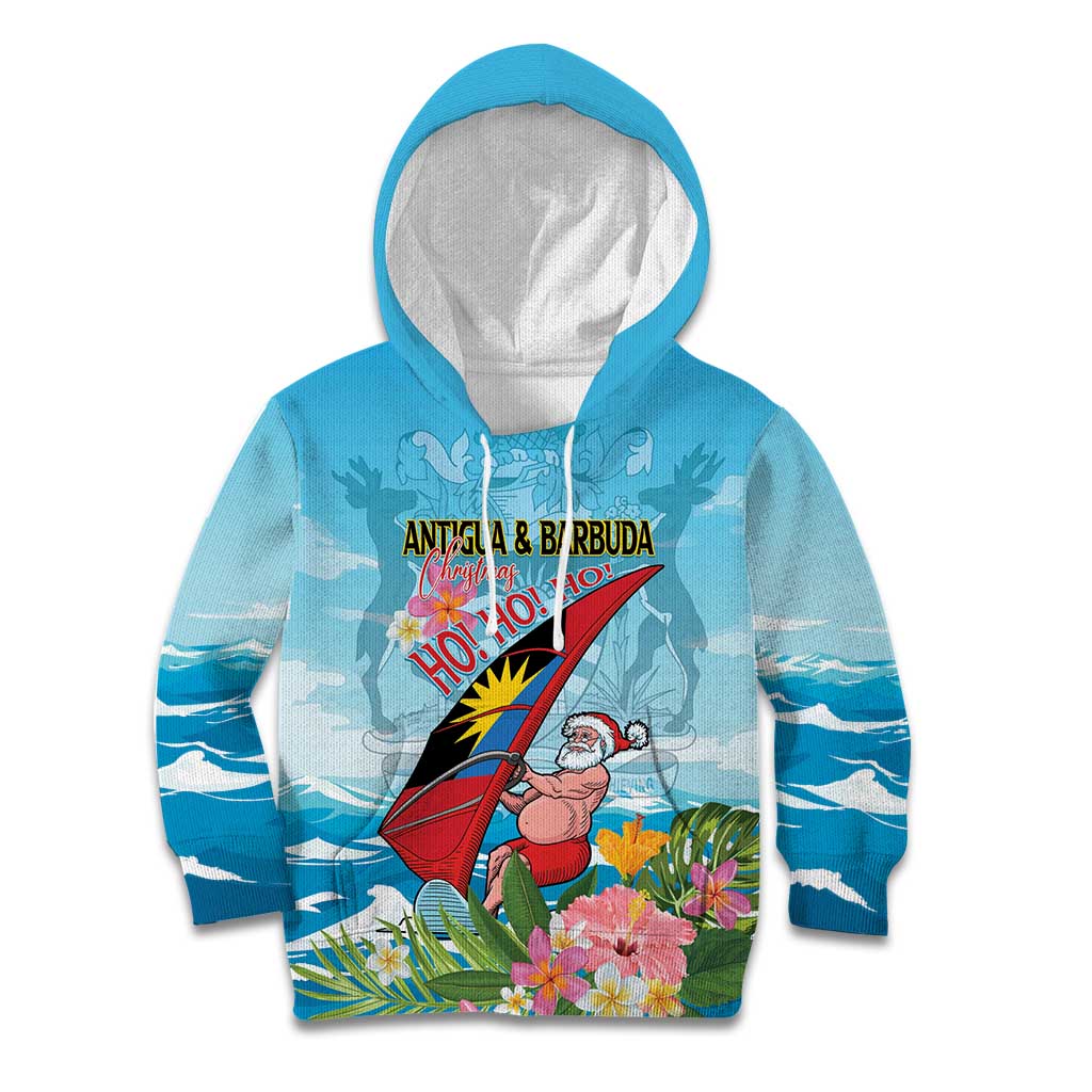 Personalized Antigua and Barbuda Christmas Kid Hoodie Windsurfing Santa Caribbean Tropical Style - Wonder Print Shop