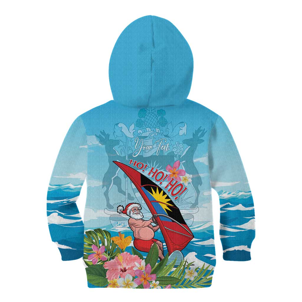 Personalized Antigua and Barbuda Christmas Kid Hoodie Windsurfing Santa Caribbean Tropical Style - Wonder Print Shop