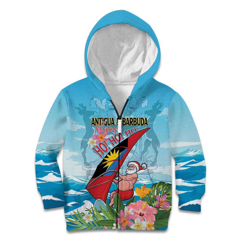 Personalized Antigua and Barbuda Christmas Kid Hoodie Windsurfing Santa Caribbean Tropical Style - Wonder Print Shop