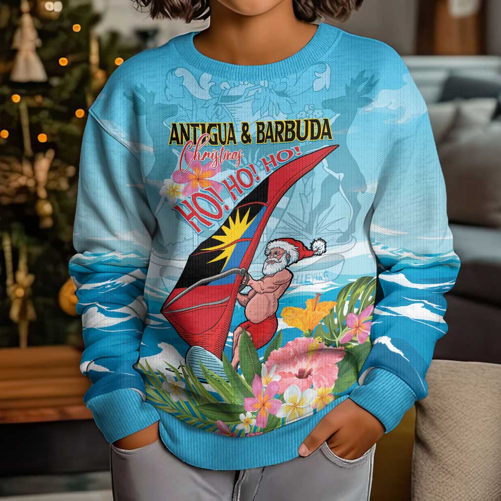 Personalized Antigua and Barbuda Christmas Kid Ugly Christmas Sweater Windsurfing Santa Caribbean Tropical Style - Wonder Print Shop
