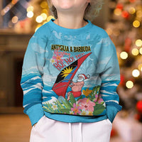 Personalized Antigua and Barbuda Christmas Kid Ugly Christmas Sweater Windsurfing Santa Caribbean Tropical Style - Wonder Print Shop
