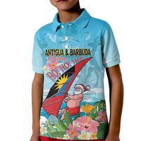 Personalized Antigua and Barbuda Christmas Kid Polo Shirt Windsurfing Santa Caribbean Tropical Style - Wonder Print Shop