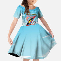 Personalized Antigua and Barbuda Christmas Kid Short Sleeve Dress Windsurfing Santa Caribbean Tropical Style - Wonder Print Shop