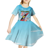 Personalized Antigua and Barbuda Christmas Kid Short Sleeve Dress Windsurfing Santa Caribbean Tropical Style - Wonder Print Shop