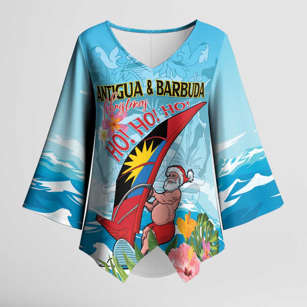 Personalized Antigua and Barbuda Christmas Kimono Sleeve Blouse Windsurfing Santa Caribbean Tropical Style - Wonder Print Shop