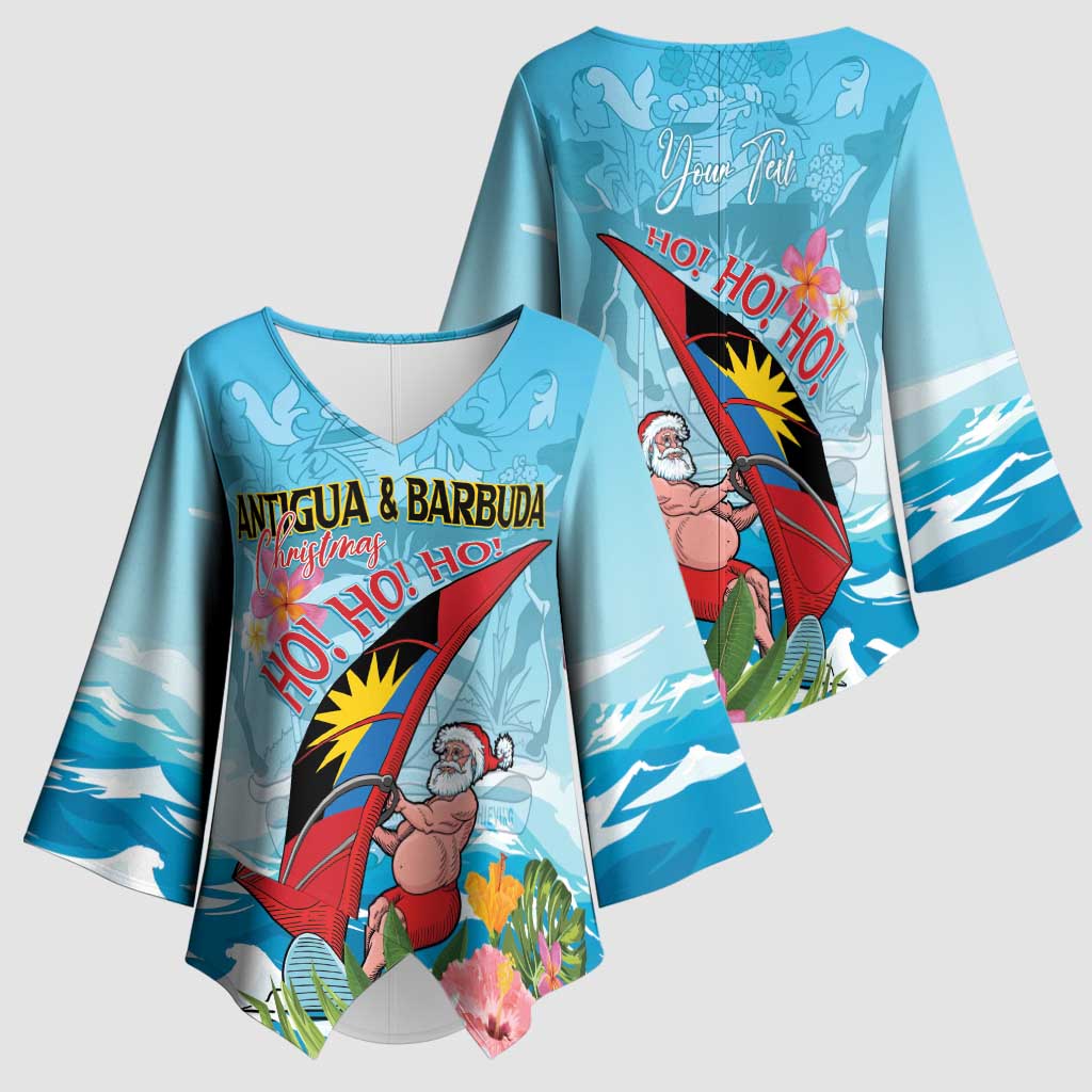 Personalized Antigua and Barbuda Christmas Kimono Sleeve Blouse Windsurfing Santa Caribbean Tropical Style - Wonder Print Shop