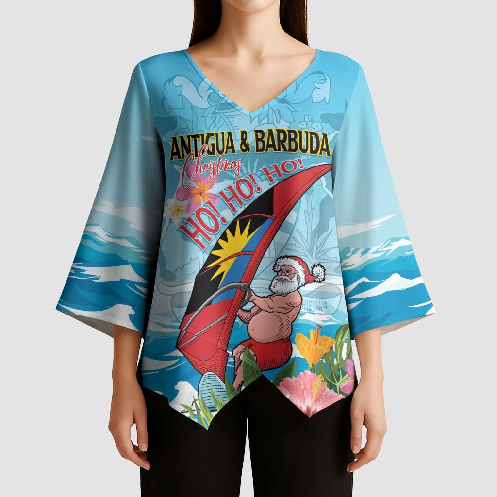 Personalized Antigua and Barbuda Christmas Kimono Sleeve Blouse Windsurfing Santa Caribbean Tropical Style - Wonder Print Shop