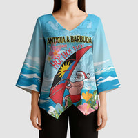 Personalized Antigua and Barbuda Christmas Kimono Sleeve Blouse Windsurfing Santa Caribbean Tropical Style - Wonder Print Shop