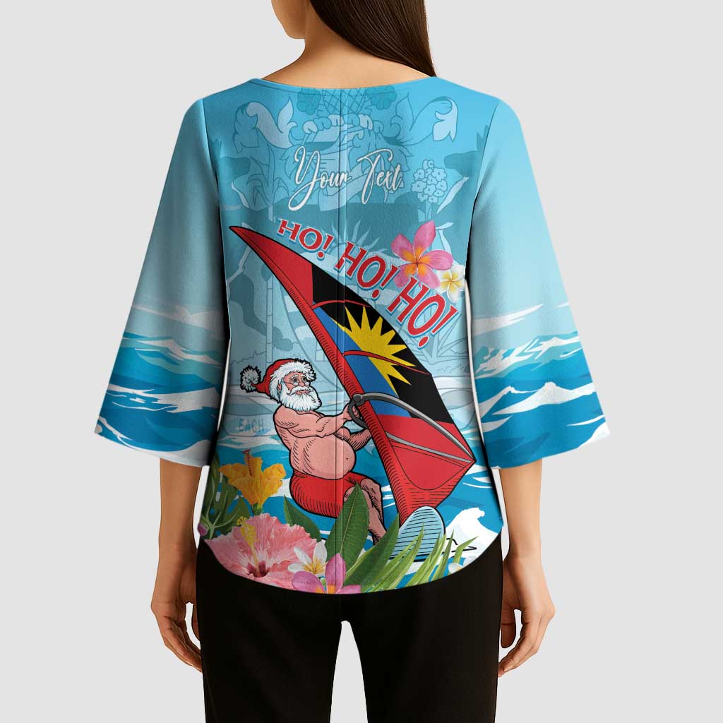 Personalized Antigua and Barbuda Christmas Kimono Sleeve Blouse Windsurfing Santa Caribbean Tropical Style - Wonder Print Shop