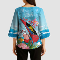 Personalized Antigua and Barbuda Christmas Kimono Sleeve Blouse Windsurfing Santa Caribbean Tropical Style - Wonder Print Shop