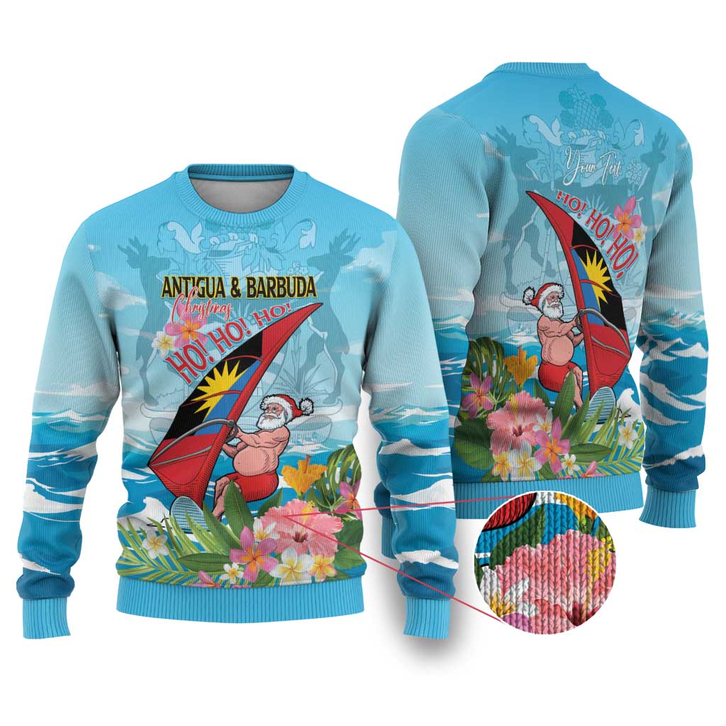 Personalized Antigua and Barbuda Christmas Ugly Christmas Sweater Windsurfing Santa Caribbean Tropical Style - Wonder Print Shop