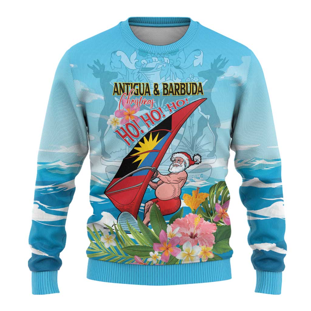 Personalized Antigua and Barbuda Christmas Ugly Christmas Sweater Windsurfing Santa Caribbean Tropical Style - Wonder Print Shop