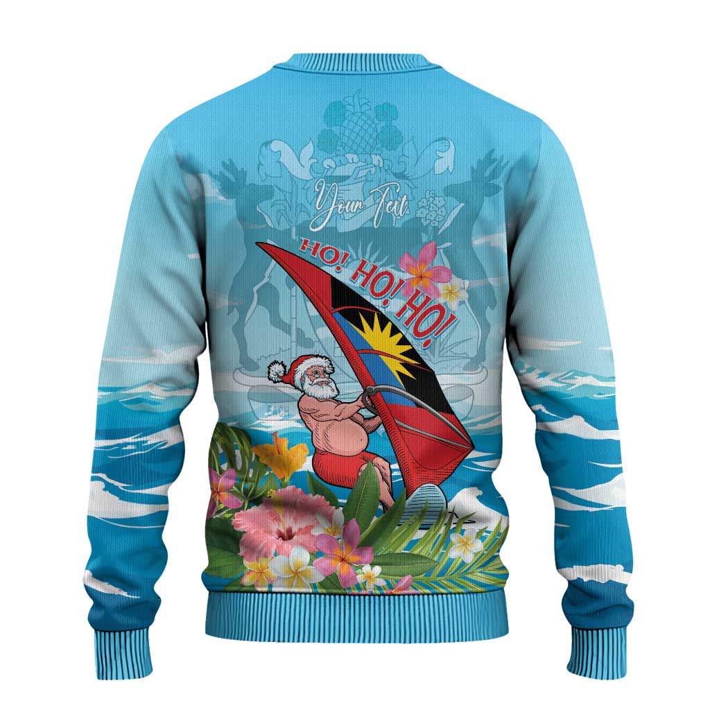 Personalized Antigua and Barbuda Christmas Ugly Christmas Sweater Windsurfing Santa Caribbean Tropical Style - Wonder Print Shop