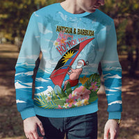 Personalized Antigua and Barbuda Christmas Ugly Christmas Sweater Windsurfing Santa Caribbean Tropical Style - Wonder Print Shop