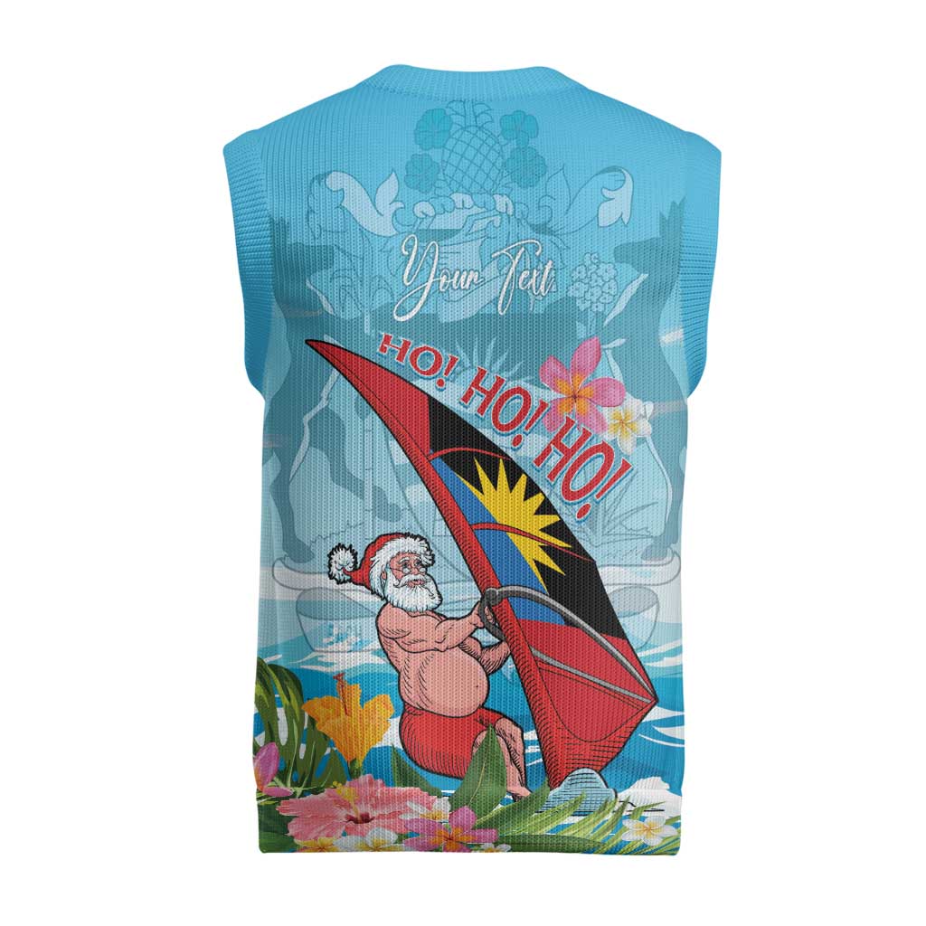 Personalized Antigua and Barbuda Christmas Knitted V-Neck Vest Windsurfing Santa Caribbean Tropical Style - Wonder Print Shop