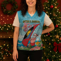 Personalized Antigua and Barbuda Christmas Knitted V-Neck Vest Windsurfing Santa Caribbean Tropical Style - Wonder Print Shop