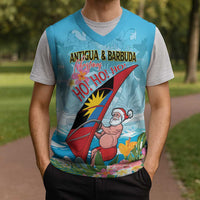 Personalized Antigua and Barbuda Christmas Knitted V-Neck Vest Windsurfing Santa Caribbean Tropical Style - Wonder Print Shop