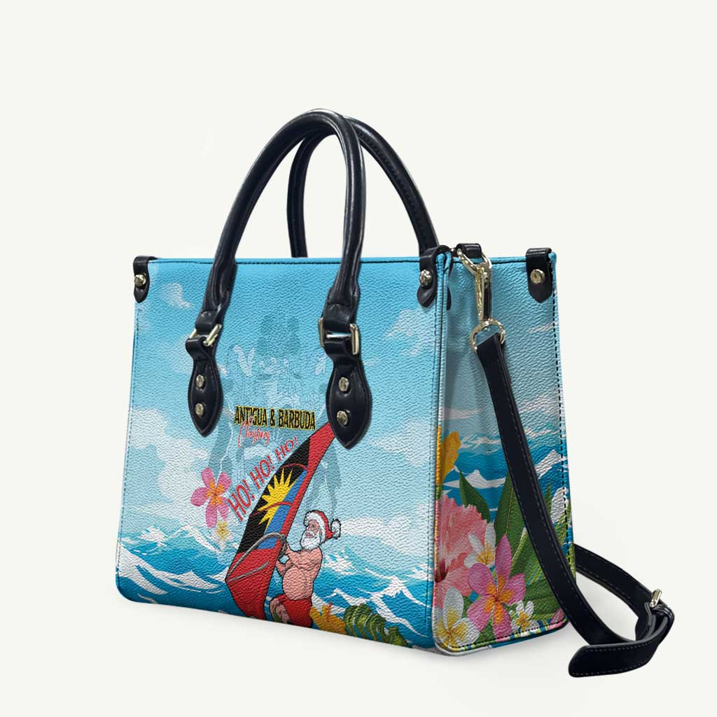 Personalized Antigua and Barbuda Christmas Leather Bag Windsurfing Santa Caribbean Tropical Style - Wonder Print Shop